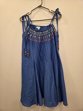 Sundance Pretty Origins Silk Cotton Blue Dress Medium